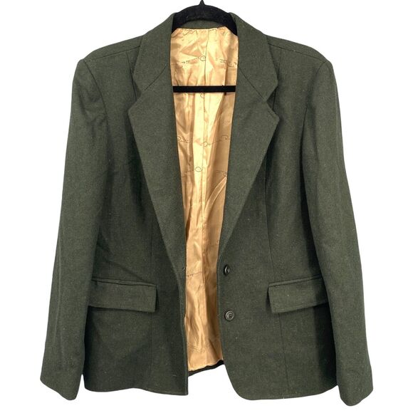VTG Oscar De La Renta Blazer M Forest Green Wool Business Career Academia Preppy - Picture 4 of 12